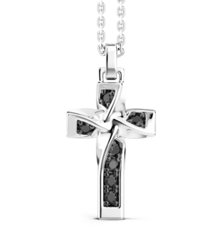 Zancan  Collana in argento con pendente a croce e spinelli neri.