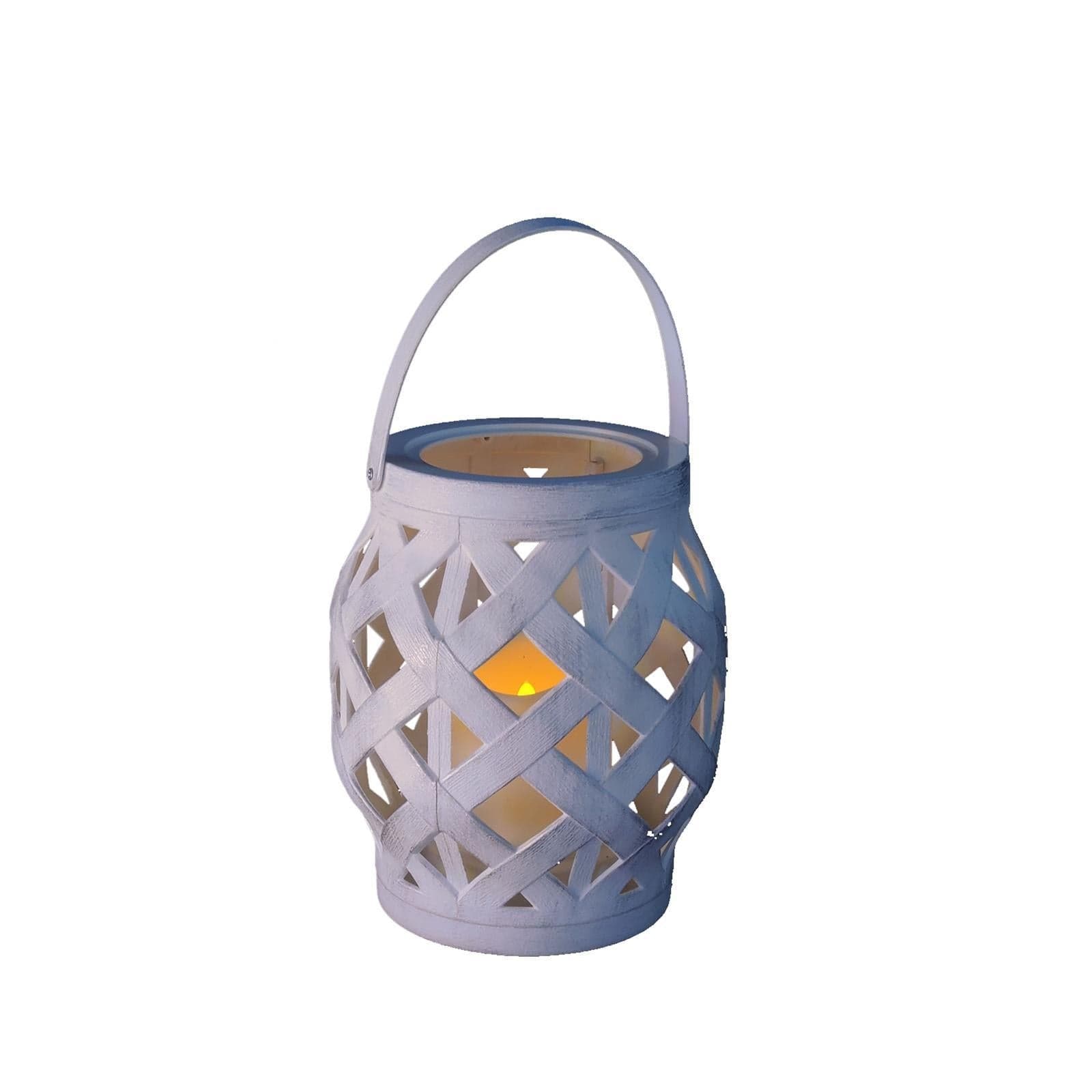 Lanterna anticata bianco lampada lampade candela appendibile esterno h 16,5 cm intrecciata - 2
