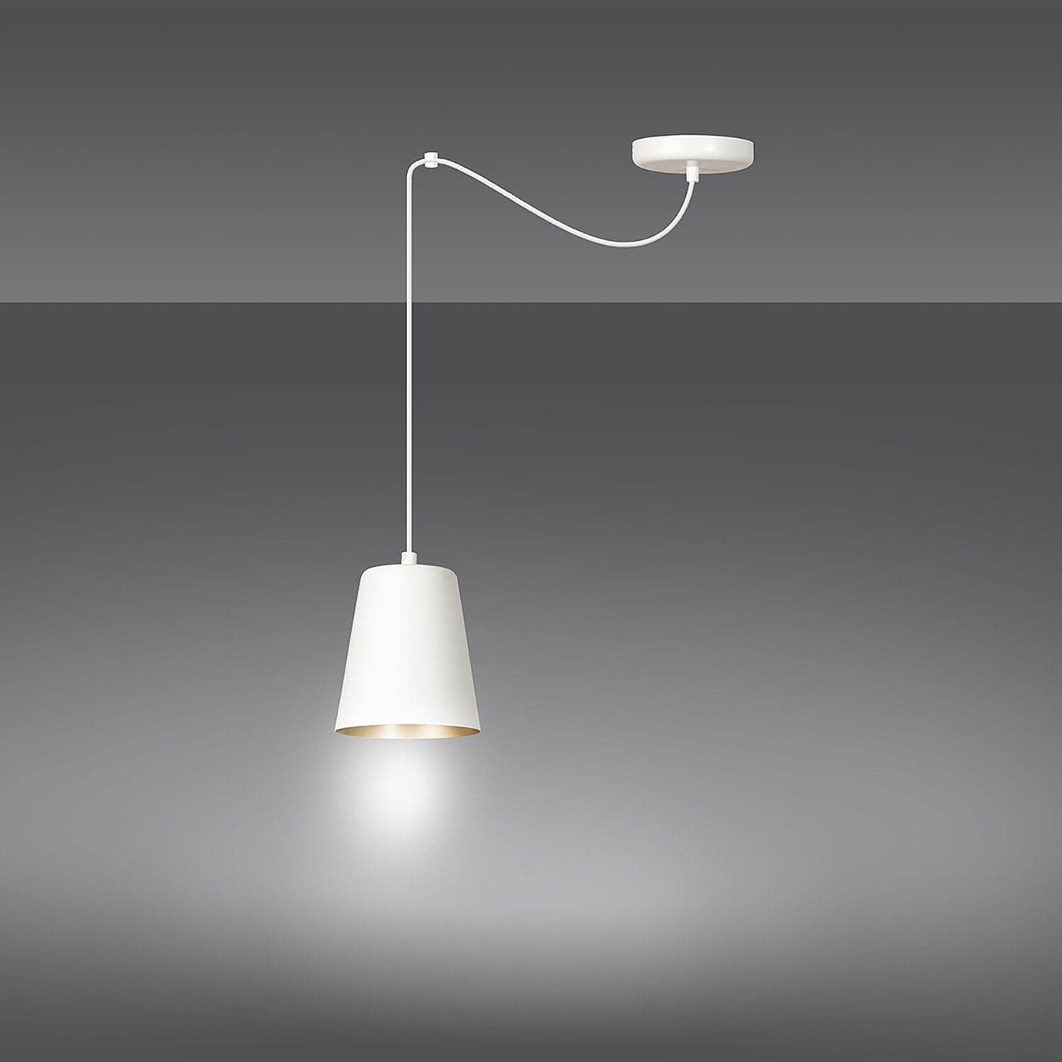 Sospensione 1 Luce Link In Acciaio Cavo Lungo E Paralume Cono Bianco E Oro in Lampade a sospensione LuceArt - Montecorvino Pugliano, commercioVirtuoso.it