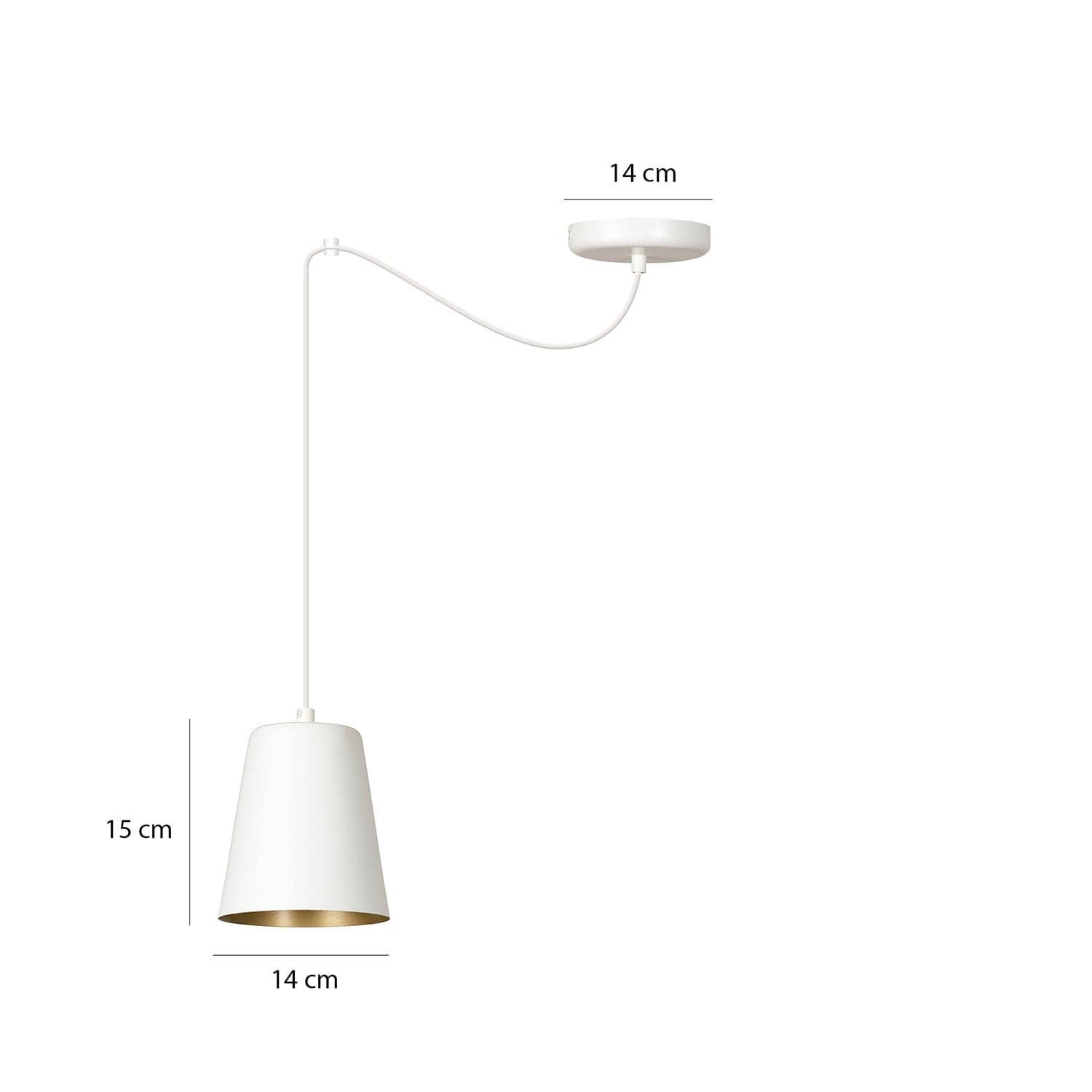 Sospensione 1 Luce Link In Acciaio Cavo Lungo E Paralume Cono Bianco E Oro in Lampade a sospensione LuceArt - Montecorvino Pugliano, commercioVirtuoso.it