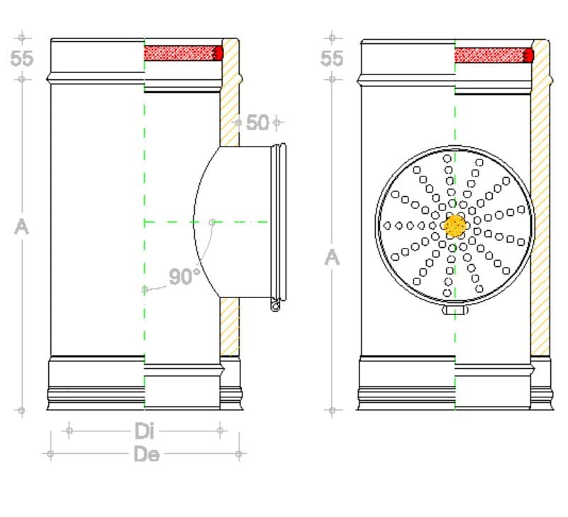 Modulo di compensazione inox a 90° doppia parete Di 130 - De 180 mm in Pannelli a soffitto Aloiserw.com - Altomonte, commercioVirtuoso.it