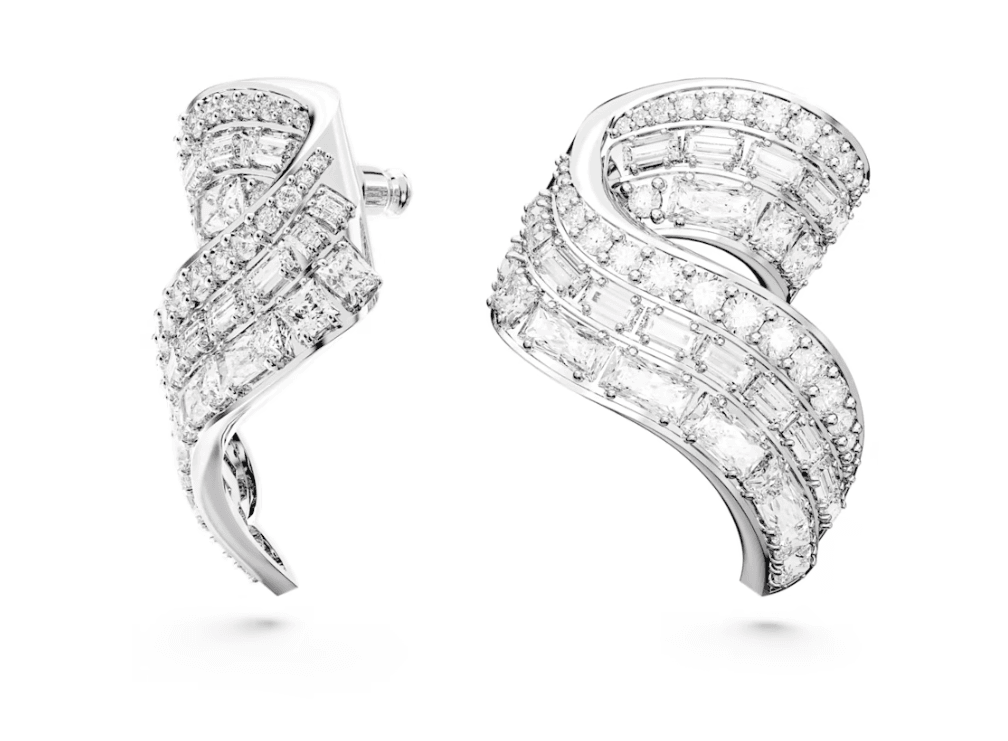 Swarovski - Orecchini a lobo Hyperbola Zirconia a zero emissioni di carbonio, Taglio misto, Bianchi, Placcato rodio