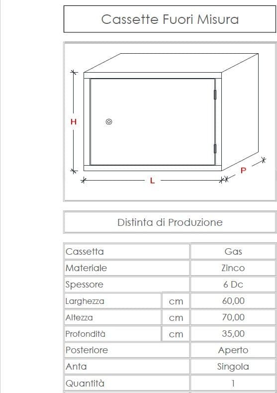 Cassetta gas H 70 x L 60 x P 35cm cassonetto contenitore zincato per contatore in Accessori Aloiserw.com - Altomonte, commercioVirtuoso.it