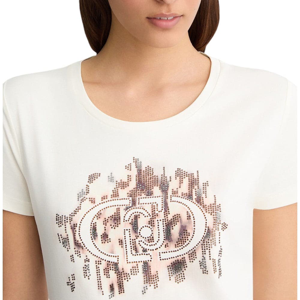 Liu Jo t-shirt bianco panna logo animalier e strass TA5173JS003 M9514 T-shirt Liu Jo
