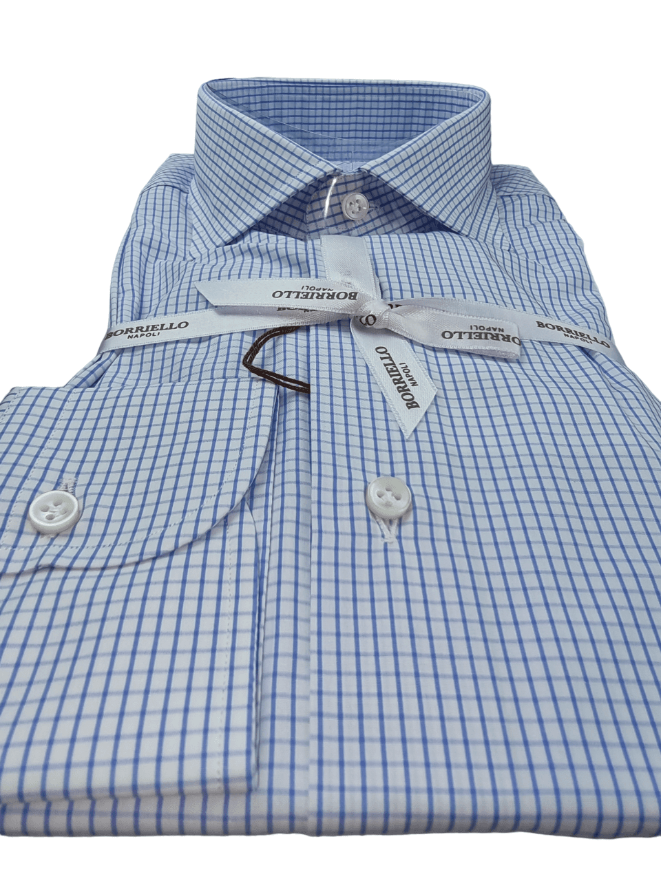 Camicia uomo Borriello - Collo francese - bianco quadretti celesti in Camicie casual Couture - Sestu, commercioVirtuoso.it