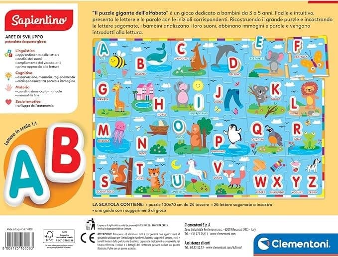Clementoni Sapientino - Il Puzzle Gigante dell'Alfabeto 16858 in prodotto Centro Bimbo - Siderno, commercioVirtuoso.it