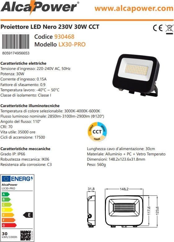Alca Power LX30-PRO proiettore led da 30W a 220-240V temperatura di colore e flusso luminoso regolabile in Luci notturne per bambini Aloiserw.com - Altomonte, commercioVirtuoso.it