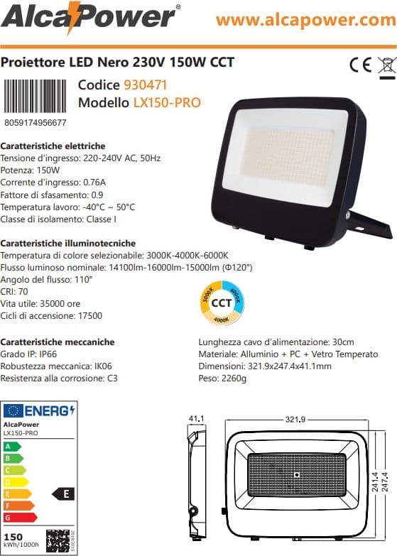 Alca Power LX150-PRO proiettore led da 150W a 220-240V temperatura di colore e flusso luminoso regolabile in Torce video Aloiserw.com - Altomonte, commercioVirtuoso.it