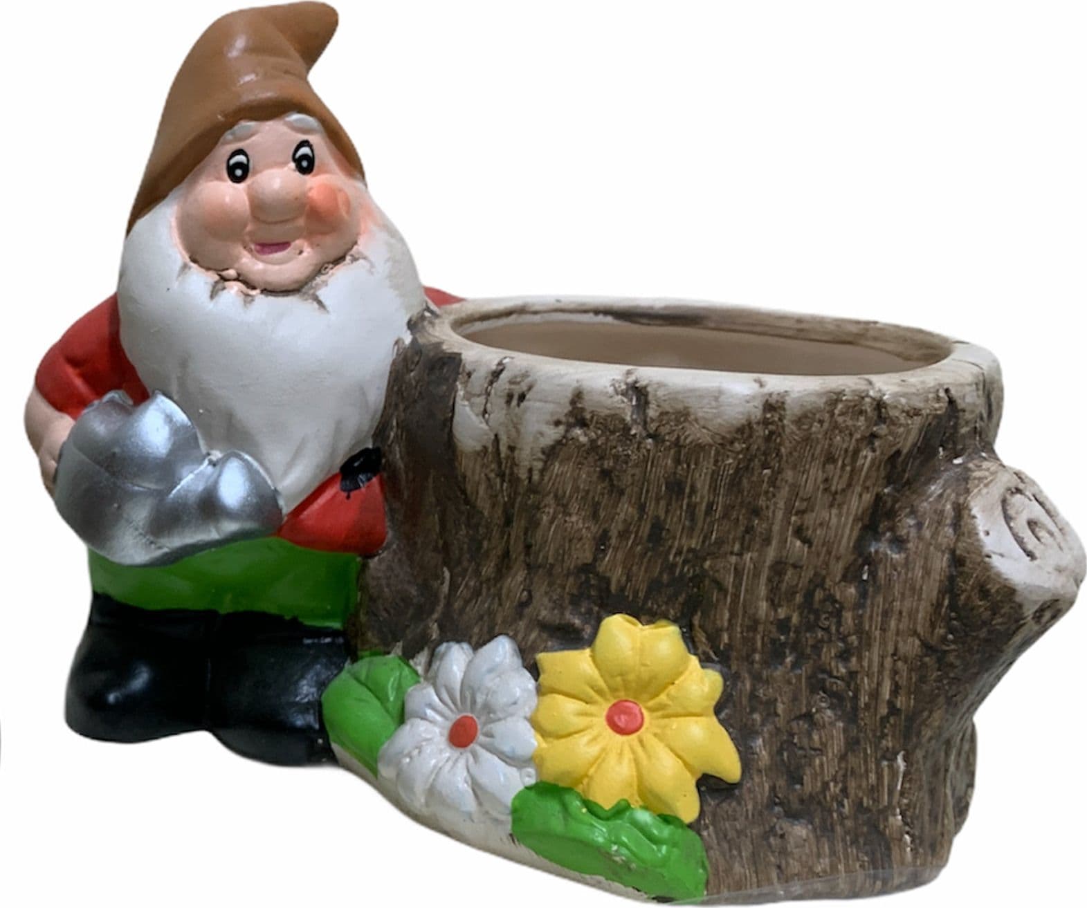 Nano da giardino per esterno con vaso in poliresina gnomo simpatico h 12 cm - 9