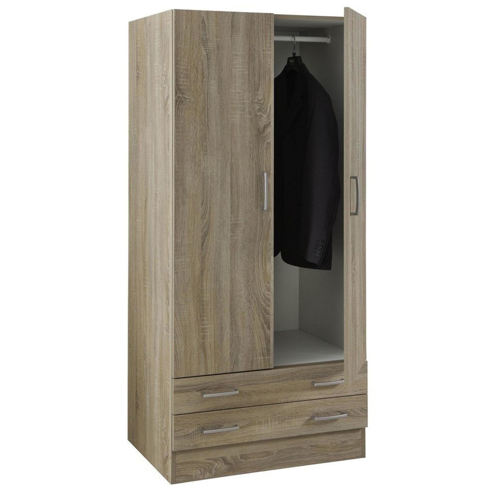 ARMADIO LEGNO 2 ANTE CON CASSETTIERA CASSETTI ROVERE ARMADIETTO PORTABITI SCARPIERA