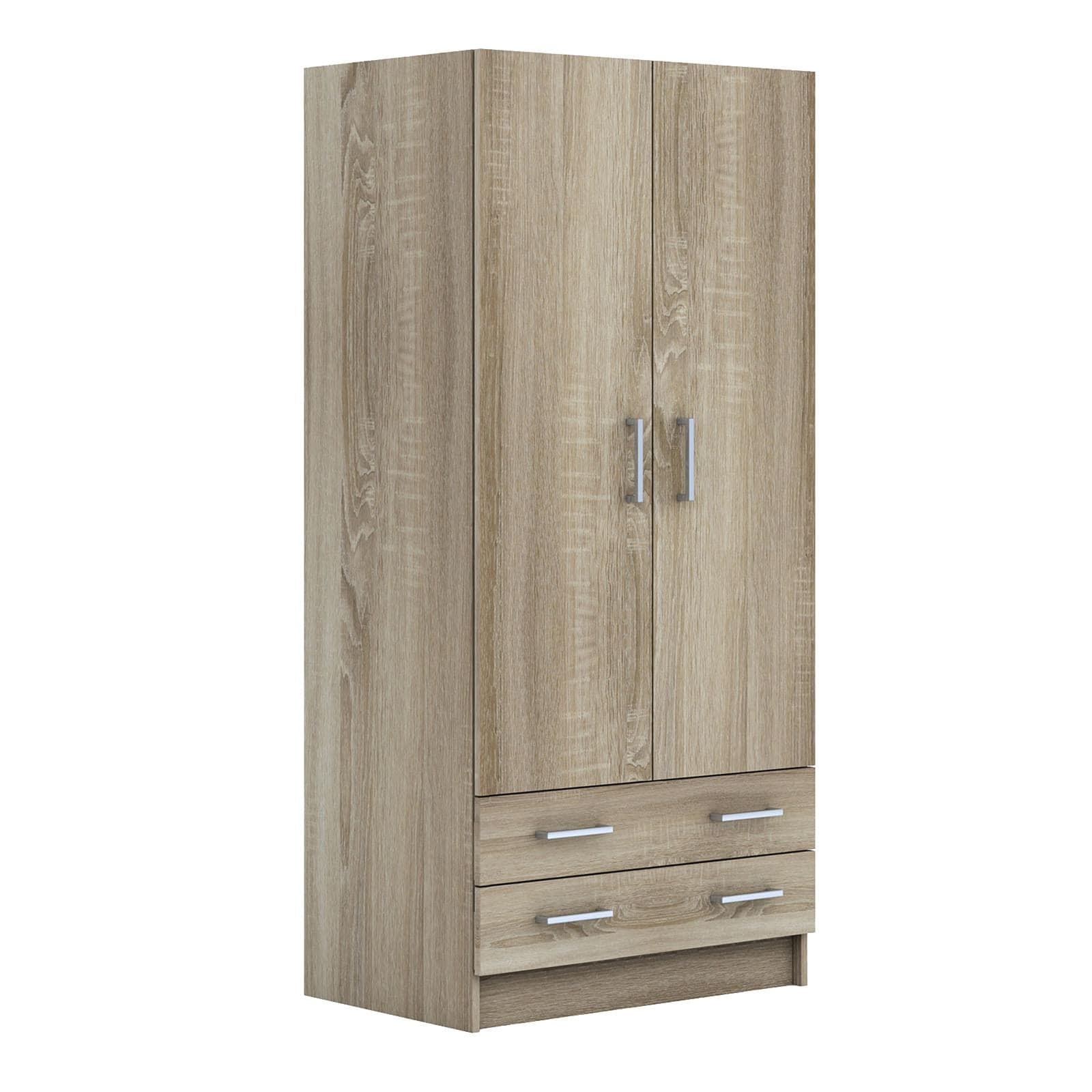 ARMADIO LEGNO 2 ANTE CON CASSETTIERA CASSETTI ROVERE ARMADIETTO PORTABITI SCARPIERA