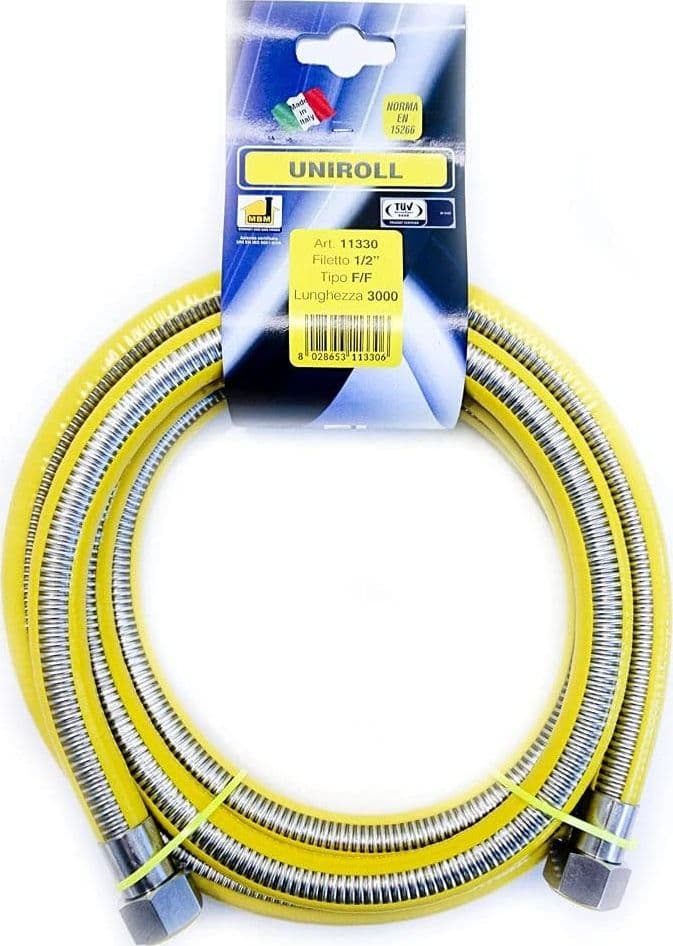 Tubo flessibile gas 200cm 1/2 FF inox Uniroll a norma EN 15266 in Tubi per irrigazione Aloiserw.com - Altomonte, commercioVirtuoso.it