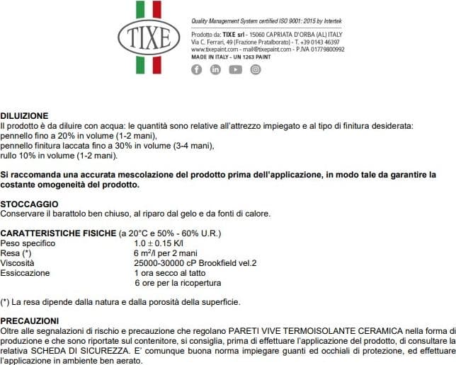 Tixe Pareti Vive 14lt pittura bianca opaca anticondensa termoisolante ceramica alto spessore con antimuffa lavabile per interni in Pittura per pareti Aloiserw.com - Altomonte, commercioVirtuoso.it