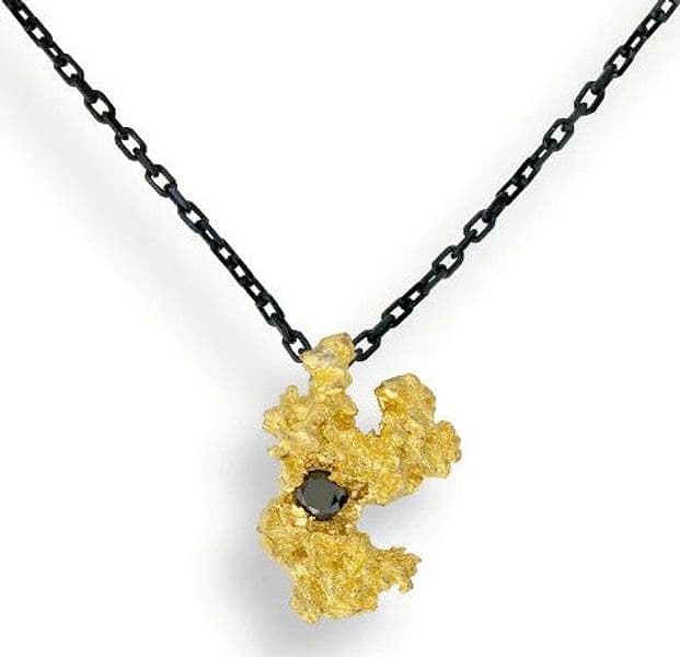 Prima Materia - Catena in Oro con Diamante Nero e Pepita in Oro 999