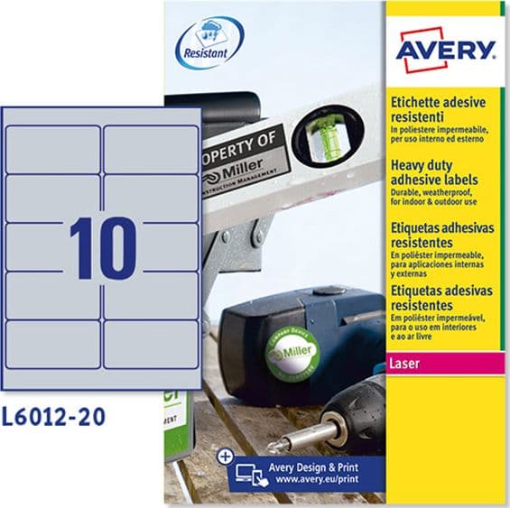 Poliestere adesivo L6012 argento 20fg A4 96x50,8mm (10et/fg laser Avery