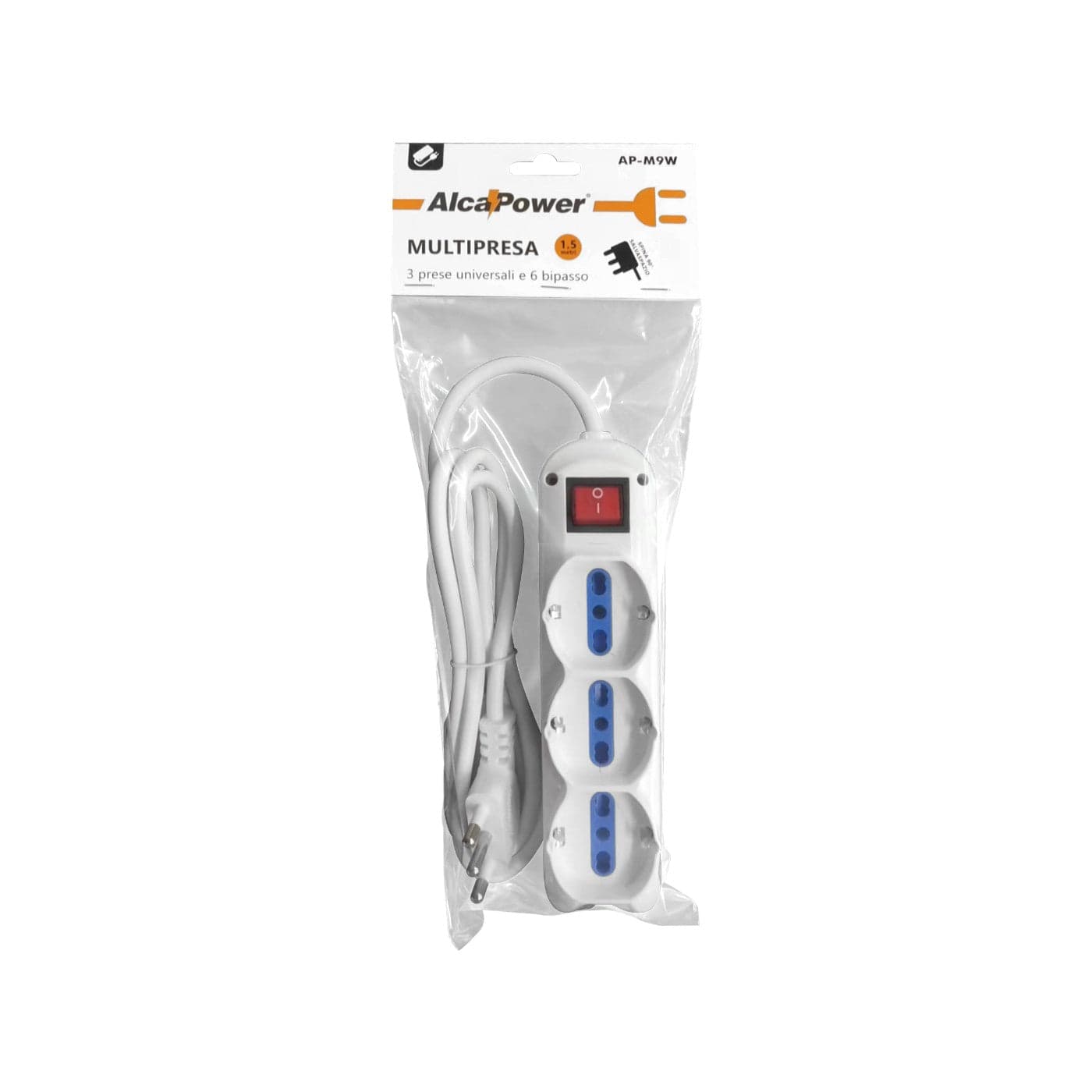 Alca Power multipresa bianca con 6 bipasso + 3 universali con spinaa 90° cavo da 1,5mt con interruttore in Multiprese Aloiserw.com - Altomonte, commercioVirtuoso.it
