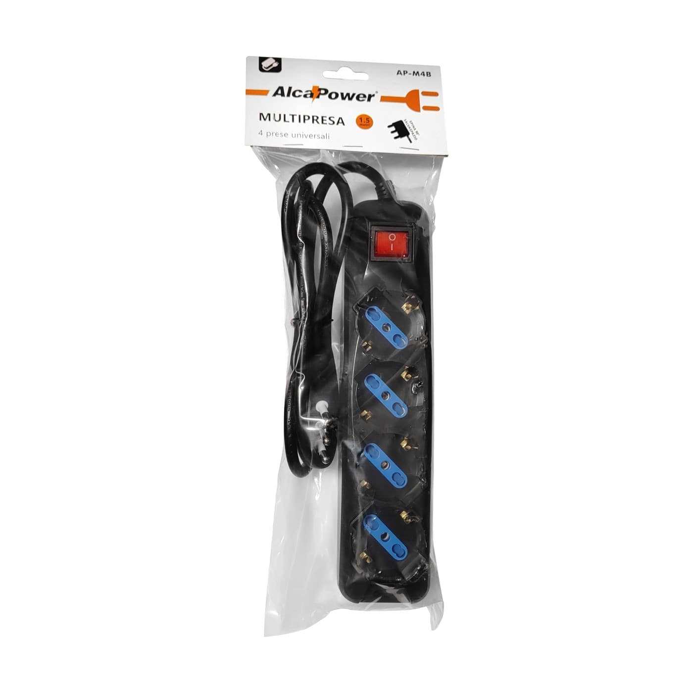 Alca Power multipresa nera con 4 prese universali spina a 90° cavo da 1,5mt con interruttore in Multiprese Aloiserw.com - Altomonte, commercioVirtuoso.it