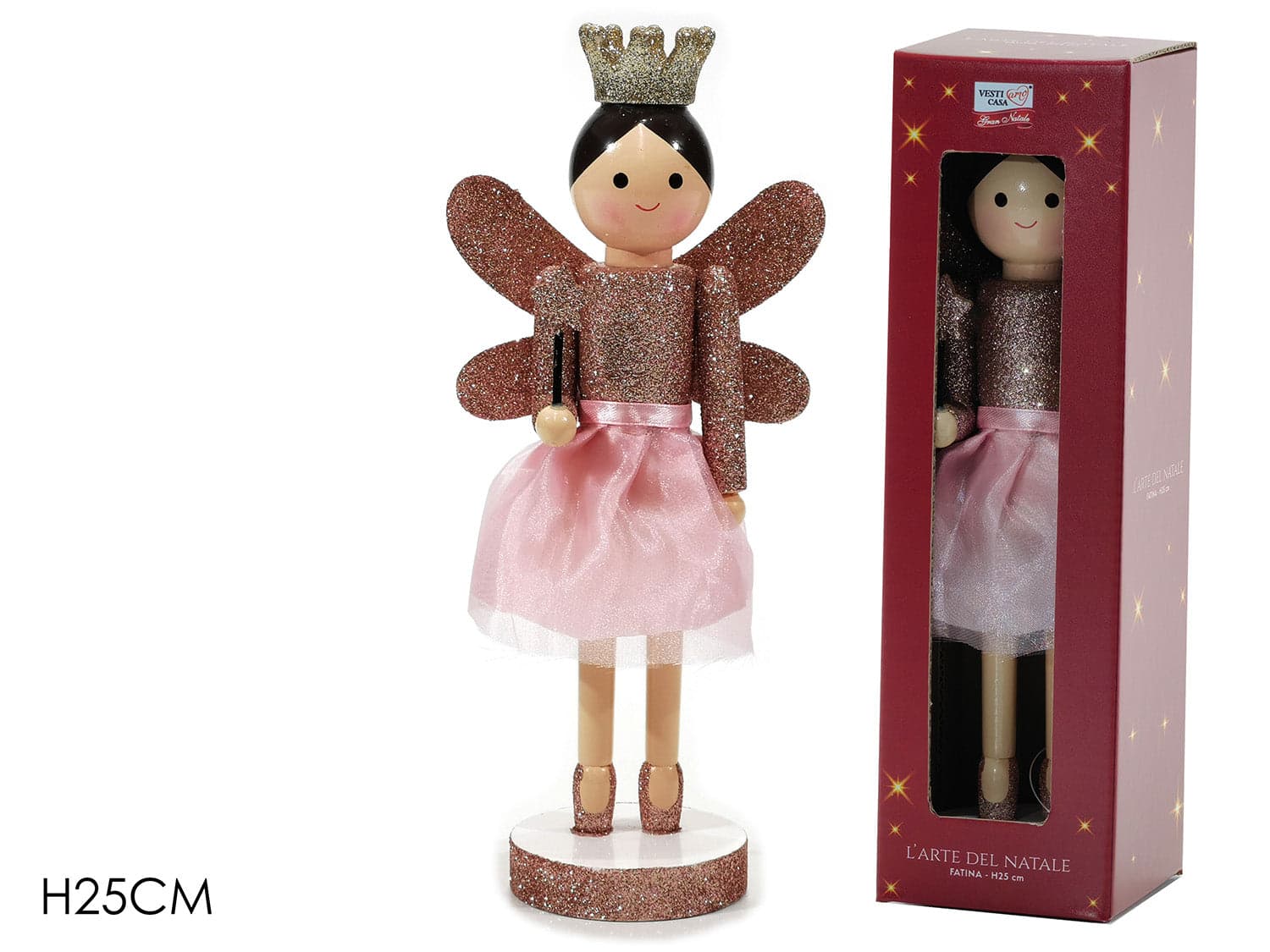 Fatina in Legno con Glitter 25cm Rosa