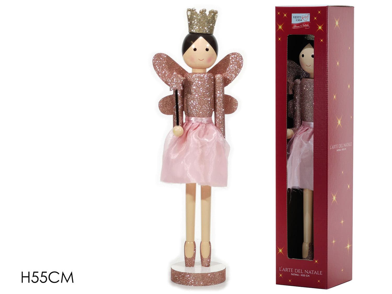Fatina in Legno con Glitter 55cm Rosa in Oggettistica Save The Money - Rimini, commercioVirtuoso.it