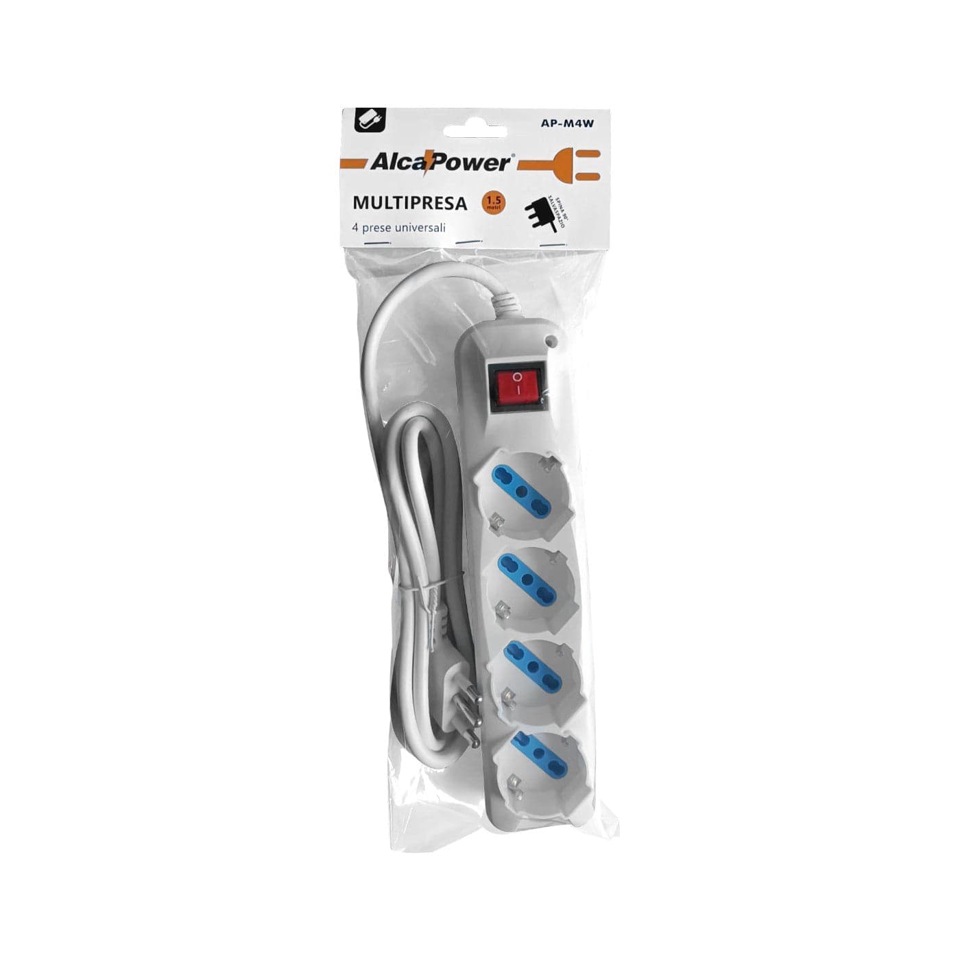 Alca Power multipresa bianca con 4 prese universale spina a 90° cavo da 1,5mt con interruttore in Multiprese Aloiserw.com - Altomonte, commercioVirtuoso.it
