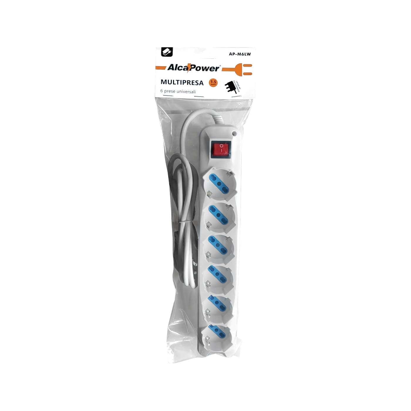 Alca Power multipresa bianca con 6 prese universale spina a 90° cavo da 1,5mt con interruttore in Multiprese Aloiserw.com - Altomonte, commercioVirtuoso.it