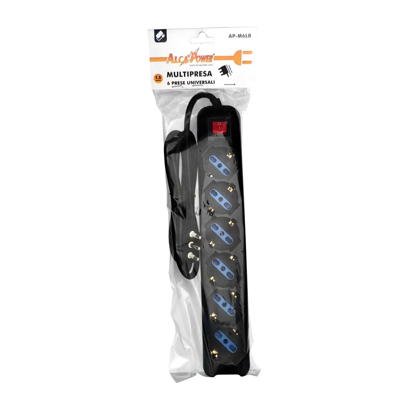 Alca Power multipresa nera con 6 prese universali spina a 90° cavo da 1,5mt con interruttore in Multiprese Aloiserw.com - Altomonte, commercioVirtuoso.it