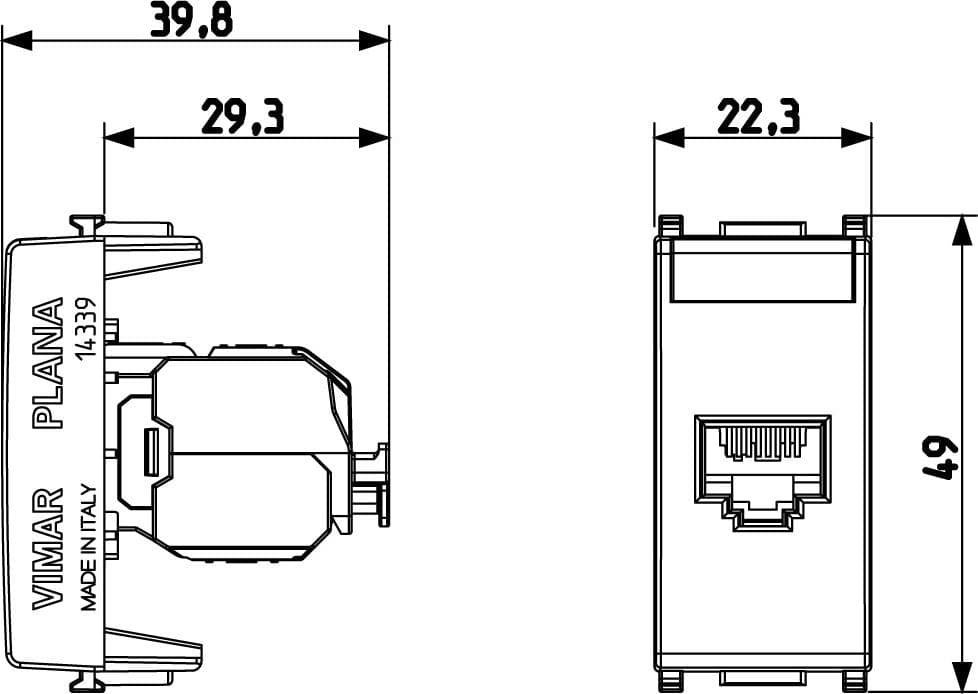 Vimar Presa RJ45 con connettore Netsafe Cat.5e cablaggio universale T568A/B 8 contatti in prodotto Aloiserw.com - Altomonte, commercioVirtuoso.it