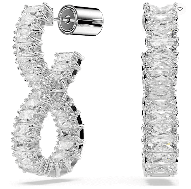 Swarovski- Orecchini a cerchio Hyperbola, Infinito, Bianchi, Placcato rodio