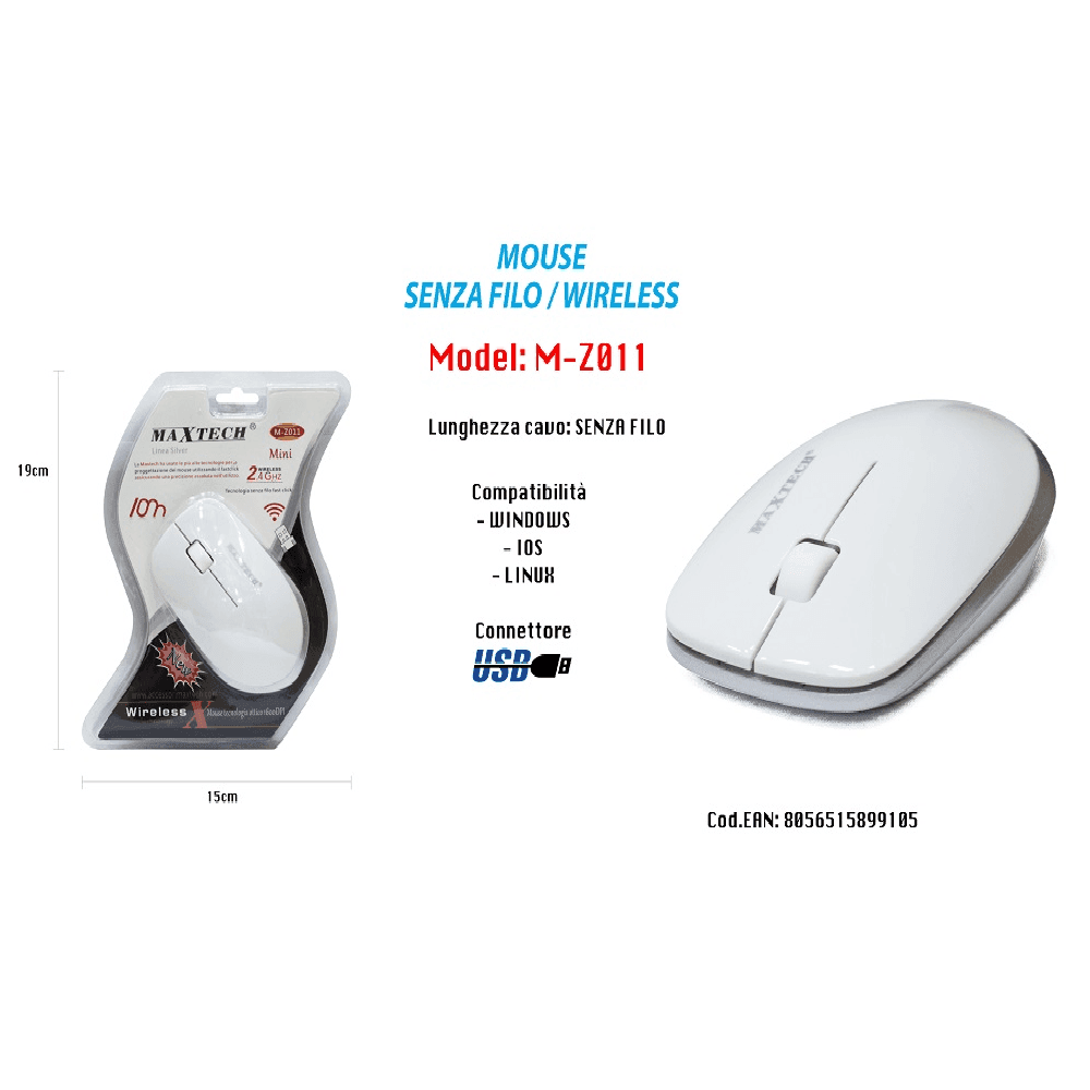 MOUSE SENZA FILI WIFI 2.4 GHZ PER COMPUTER PC NOTEBOOK WIRELESS MAXTECH M-Z011 in prodotto Trade Shop italia - Napoli, commercioVirtuoso.it