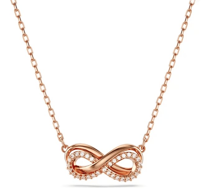 Swarovski - Collana con Pendente Hyperbola, Pavé, Infinito, Bianco, Placcato color oro rosa