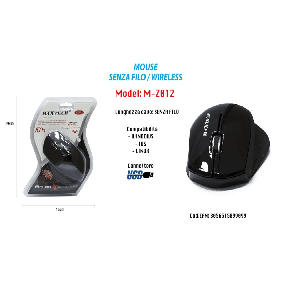 MOUSE WIFI WIRELESS SENZA FILO PORTATILE PC COMPUTER 1600DPI 2.4GHZ MAXTECH M-Z012 in prodotto Trade Shop italia - Napoli, commercioVirtuoso.it