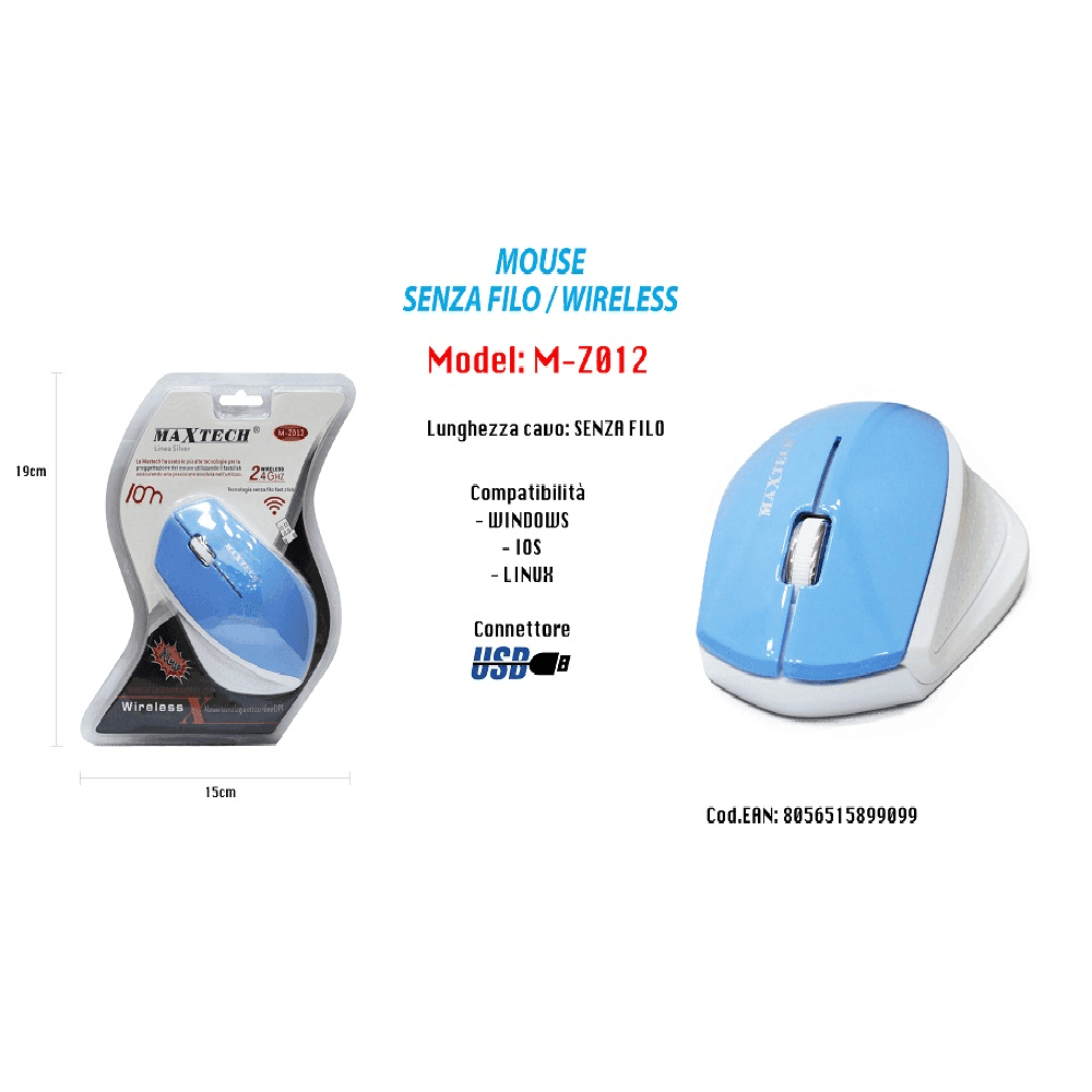 MOUSE WIFI WIRELESS SENZA FILO PORTATILE PC COMPUTER 1600DPI 2.4GHZ MAXTECH M-Z012 in prodotto Trade Shop italia - Napoli, commercioVirtuoso.it