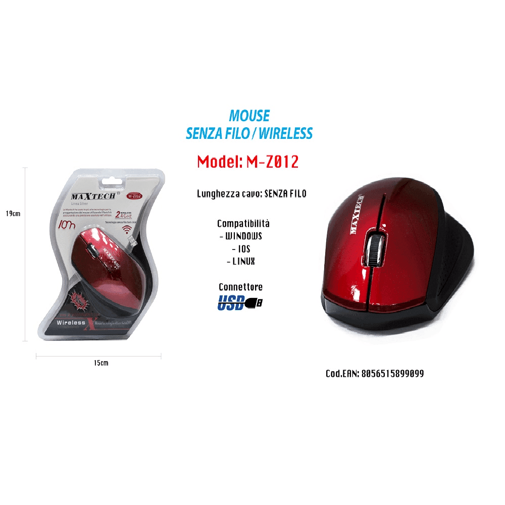 MOUSE WIFI WIRELESS SENZA FILO PORTATILE PC COMPUTER 1600DPI 2.4GHZ MAXTECH M-Z012 in prodotto Trade Shop italia - Napoli, commercioVirtuoso.it