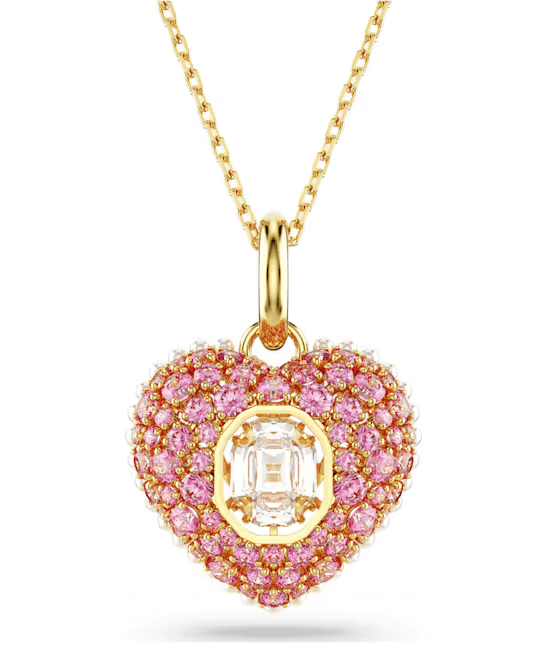 Swarovski - Collana con Pendente Hyperbola, Taglio Octagon, Crystal Pearl, Cuore, Rosa, Placcato color oro