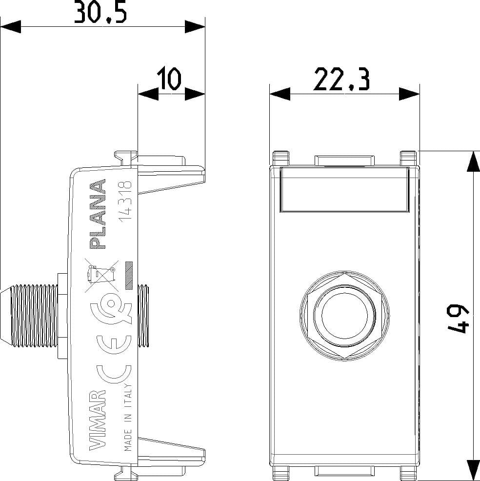 Vimar presa coassiale con connettore femmina tipo F bianco per frequenze fino 2400 MHz in prodotto Aloiserw.com - Altomonte, commercioVirtuoso.it