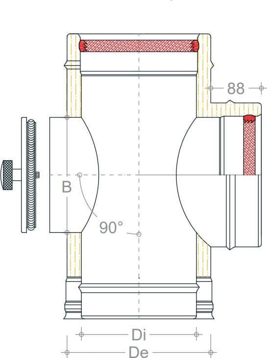 Raccordo inox Di 80 - De 130 mm a tee T doppia parete con ispezione HT in Tubi di scarico Aloiserw.com - Altomonte, commercioVirtuoso.it