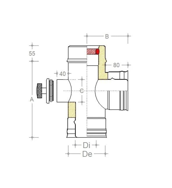 Raccordo inox Di 80 - De 130 mm a tee T doppia parete con ispezione HT in Tubi di scarico Aloiserw.com - Altomonte, commercioVirtuoso.it