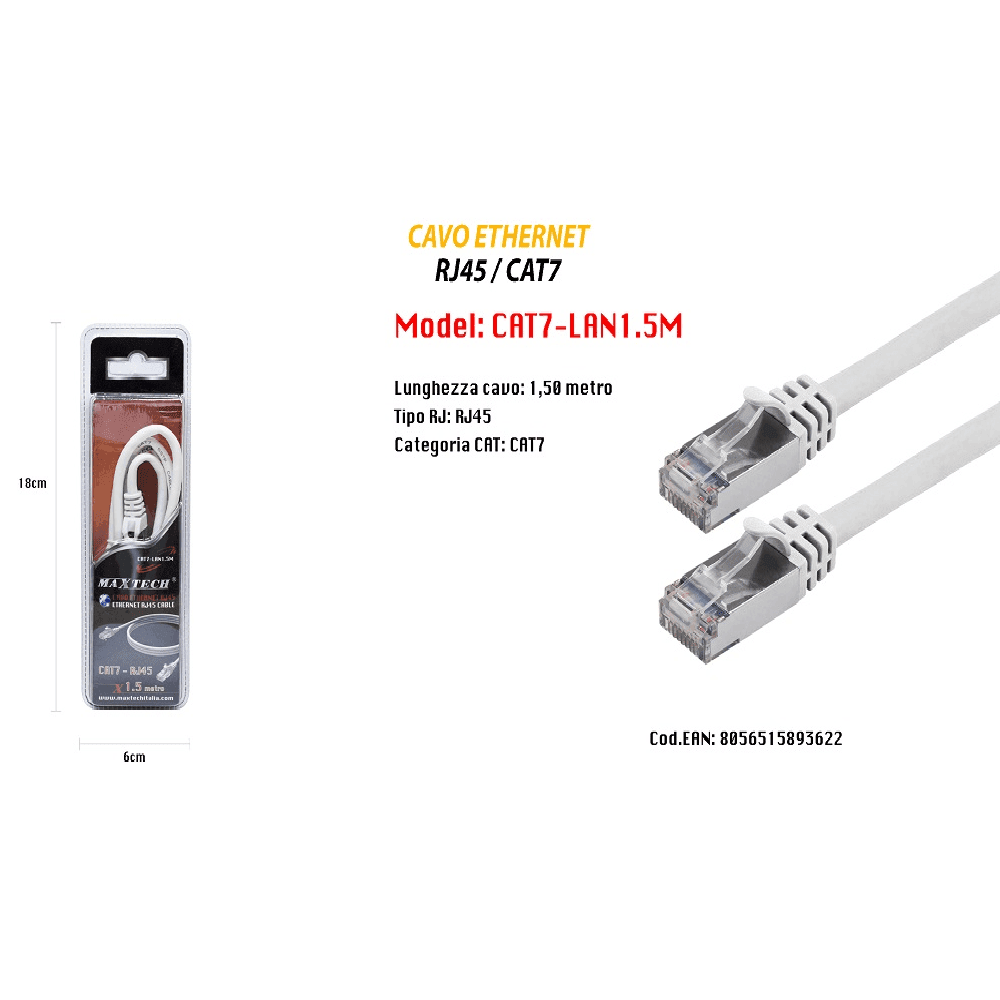 CAVO DI RETE ETHERNET CAT 7 CAVETTO LAN RJ45 1.5 METRI MAXTECH CAT7-LAN1.5M in Cavi Ethernet Trade Shop italia - Napoli, commercioVirtuoso.it