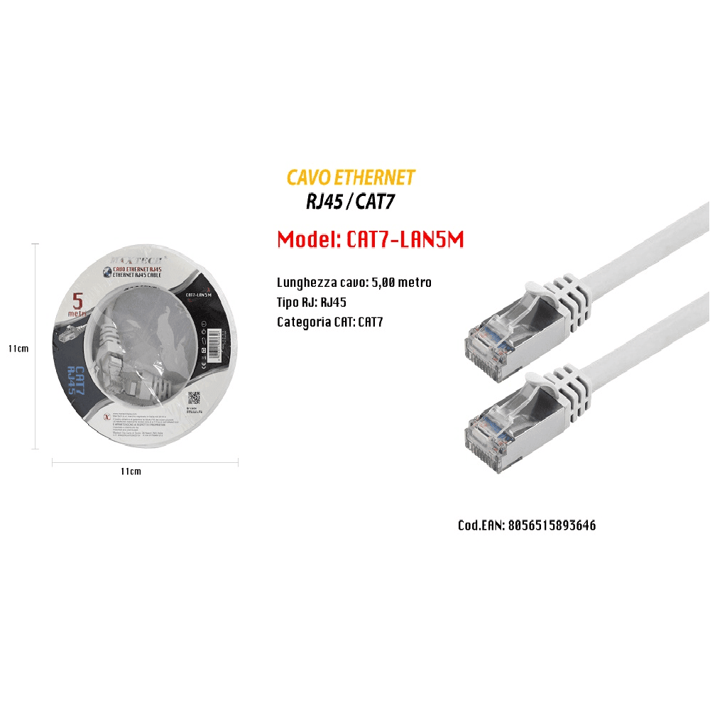 CAVO ETHERNET LAN 5 MT CAT7 RJ45 RETE PER ROUTER PC PORTATILE MAXTECH CAT7-LAN5M in Cavi Ethernet Trade Shop italia - Napoli, commercioVirtuoso.it