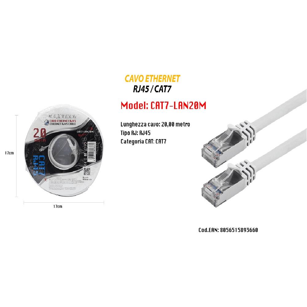 CAVO DI RETE ETHERNET CAT 7 CAVETTO LAN RJ45 20 METRI MAXTECH CAT7-LAN20M in Cavi Ethernet Trade Shop italia - Napoli, commercioVirtuoso.it