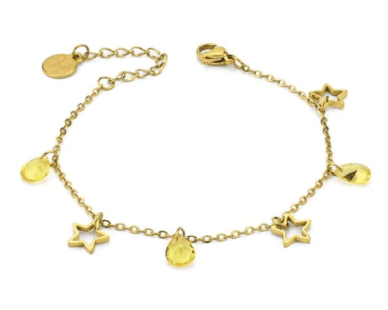Boccadamo -  Bracciale con pendenti a forma di stelle, alternati a gocce di cristalli di swarovsky .