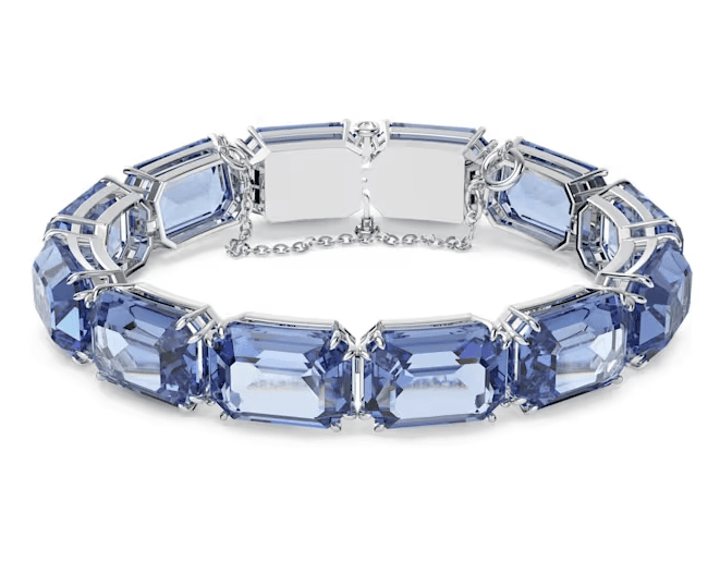 Swarovski - Bracciale Millenia, Taglio ottogonale blu, Placcato rodio