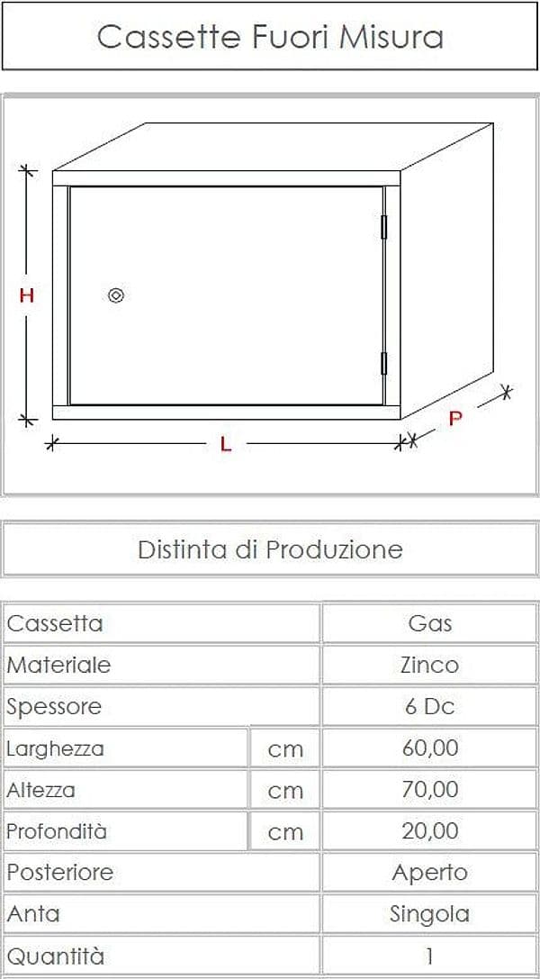 Cassetta gas H 70 x L 60 x P 20cm cassonetto contenitore zincato per contatore in Accessori Aloiserw.com - Altomonte, commercioVirtuoso.it