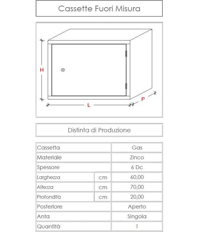 Cassetta gas H 70 x L 60 x P 20cm cassonetto contenitore zincato per contatore in Accessori Aloiserw.com - Altomonte, commercioVirtuoso.it