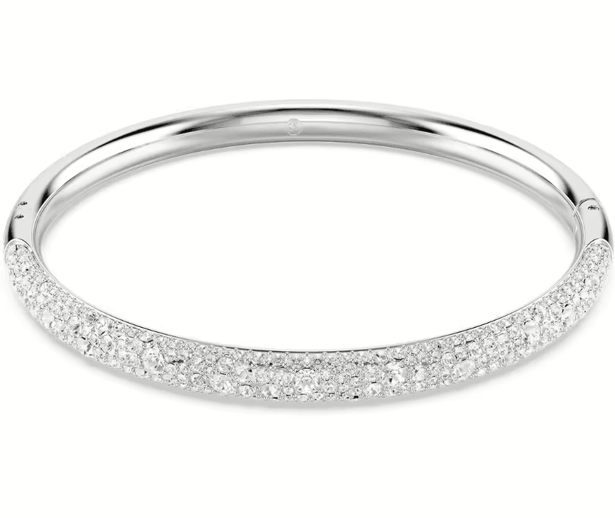 Swarovski - Bracciale rigido Meteora, Pavé a neve, Bianco, Placcato rodio