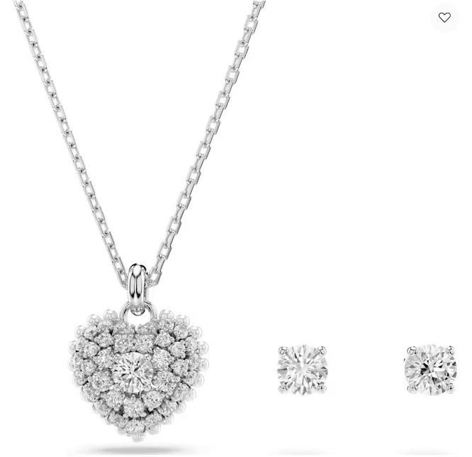 Swarovski- Set Hyperbola, Cuore, Bianco, Placcato rodio