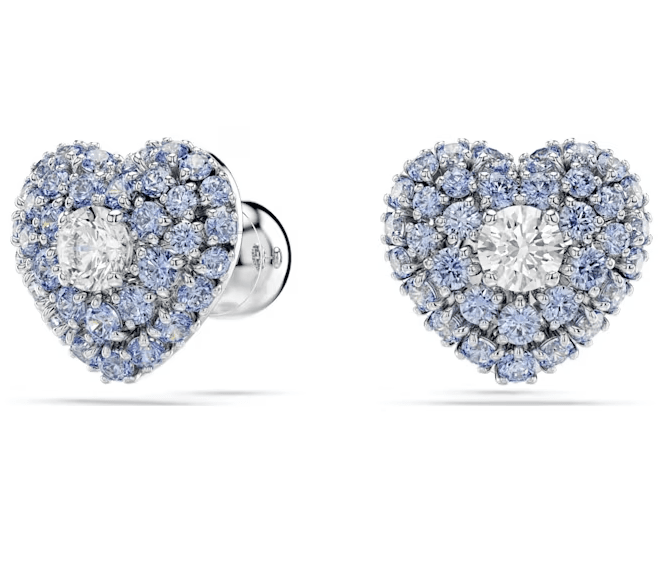 Swarovski - Orecchini a lobo Hyperbola, Cuore, Blu, Placcato rodio
