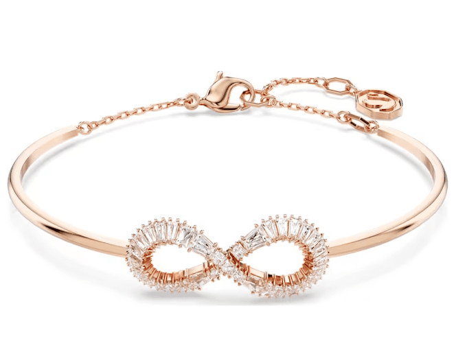 Swarovski - Bracciale rigido Hyperbola, Infinito, Bianco, Placcato color oro rosa