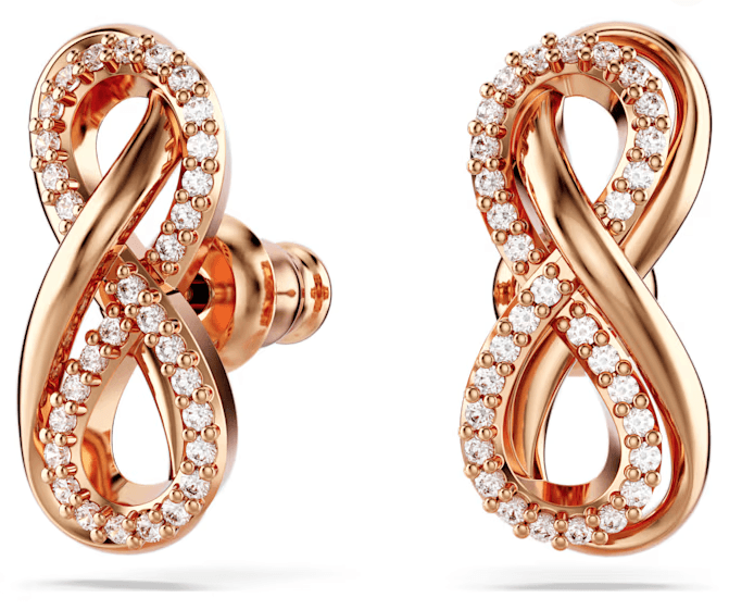 Swarovski - Orecchini a lobo Hyperbola, Infinito, Bianchi, Placcato color oro rosa