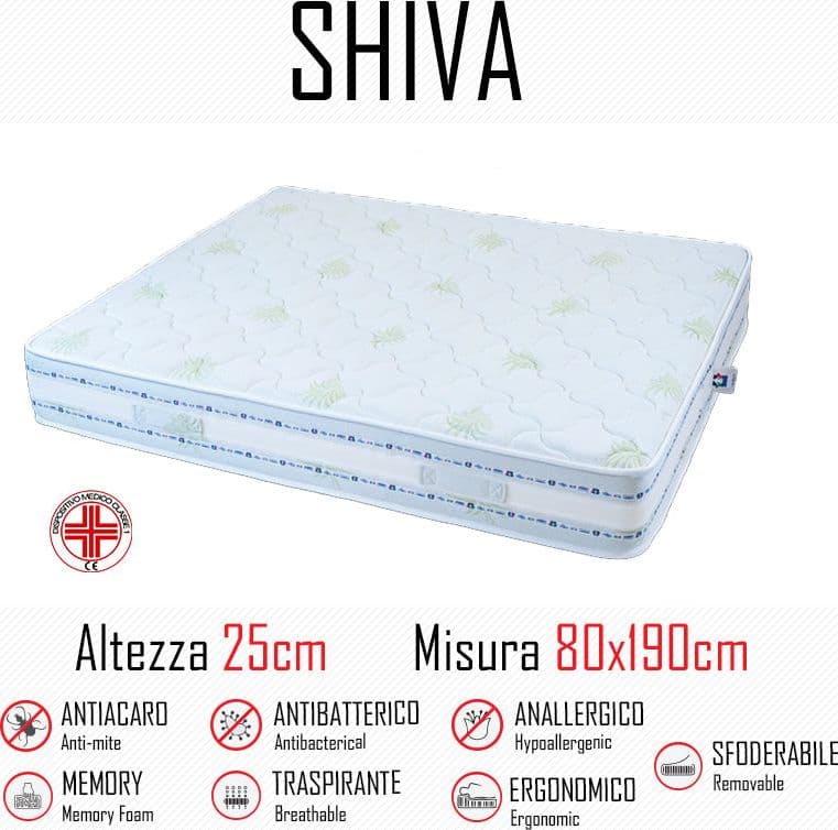 Materasso Shiva9 Zone 80x190 in gomma e memory alto 25cm